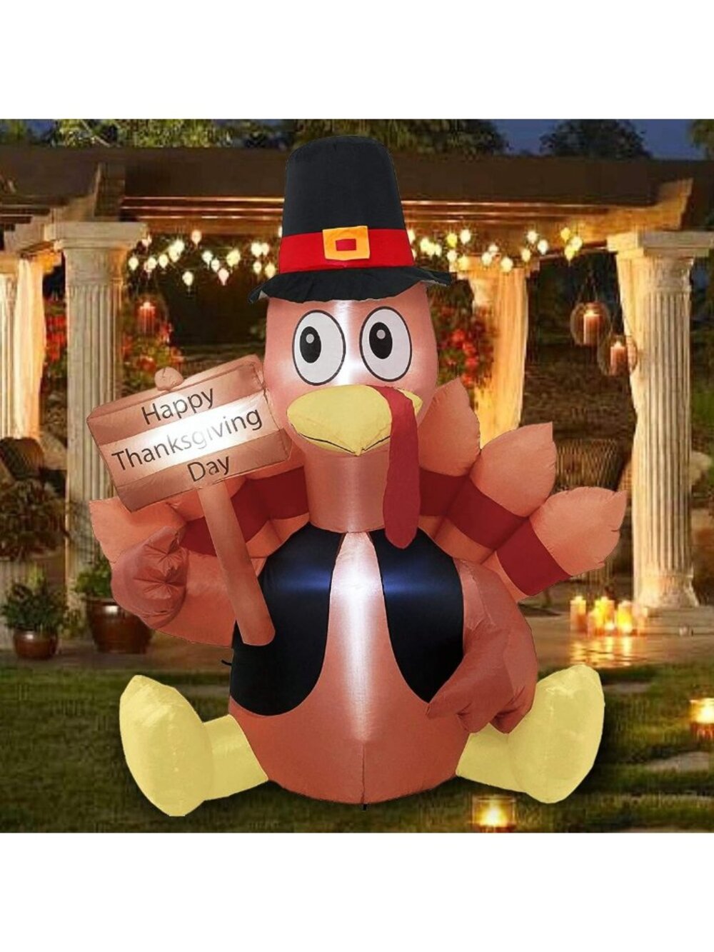 6FT Lighted Inflatable Turkey Decoration for Thanksgiving - Outdoor Yard Decor